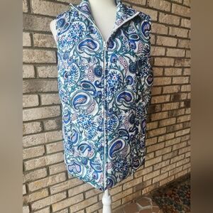 Kim Rogers blue and pink paisley zippered vest M